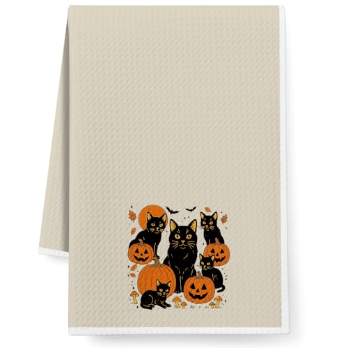 Funny Pumpkin Cat Hand Towel - Fall Decor Kitchen Dish & Hand Towel for Cat Mom & Gift - Pumpkin Cat Variation
