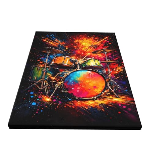 Drum Set Wall Art Canvas Print - 16x12 Inches Music Wall Decor - Variation: Drum Set / 16L x 12W