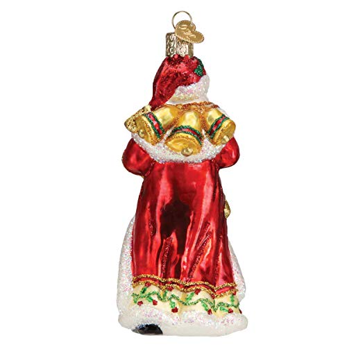 Father Christmas Glass Ornament with Bells - Handcrafted Holiday Christmas Tree Decoration