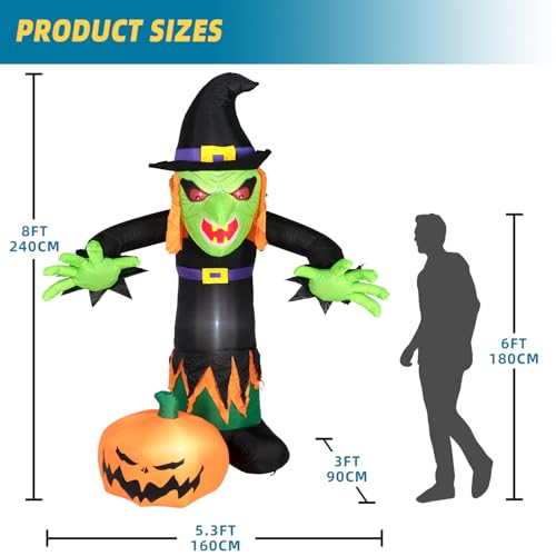 8FT Halloween Inflatable Witch Decoration with LED Lights - Black Variation