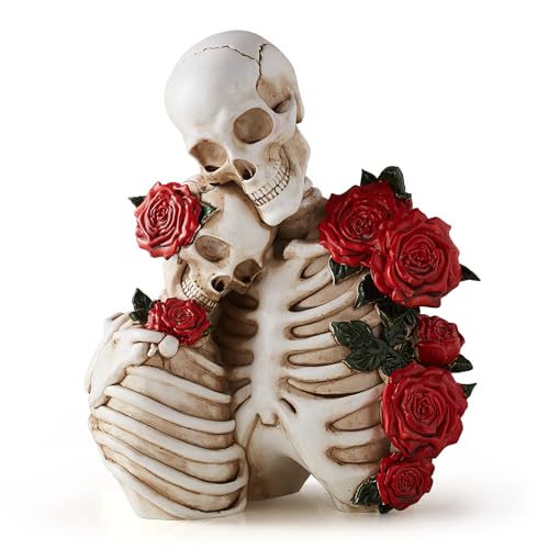 Gothic Skeleton Couple Figurines for Halloween Home Decor - Spooky Dark Romantic Statue Set