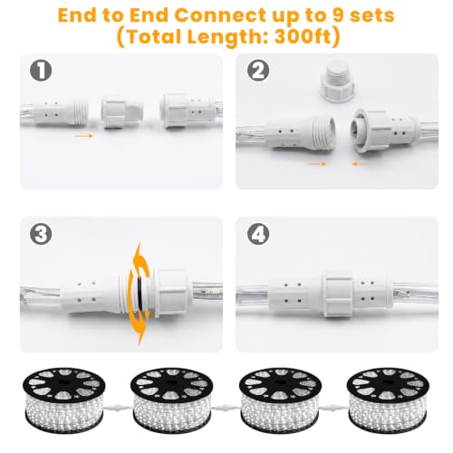 Outdoor Waterproof Rope Lights 33FT 240 LED Warm White Connectable for Garden & Holiday Decor