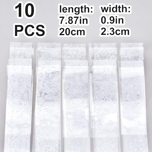 White Lace Nail Transfer Foil Sheets for DIY Manicure - 10 Pack