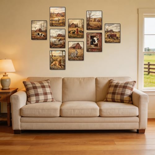 Farmhouse Wall Art Set - 9 Waterproof Canvas Prints for Home Decor - Unframed