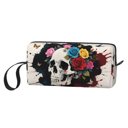 Bold Skull & Roses Makeup Bag - Small Compact Travel Organizer