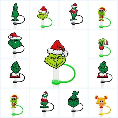 Christmas Straw Cover Caps for 30 & 40 Oz Tumblers - Reusable Silicone Straw Tips (6 Pack)