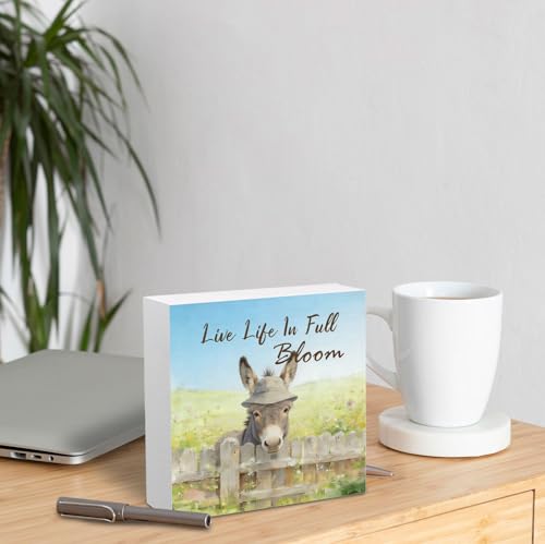 Rustic Wooden Donkey Sign - Farmhouse Desk Decor, 5x5 Inch