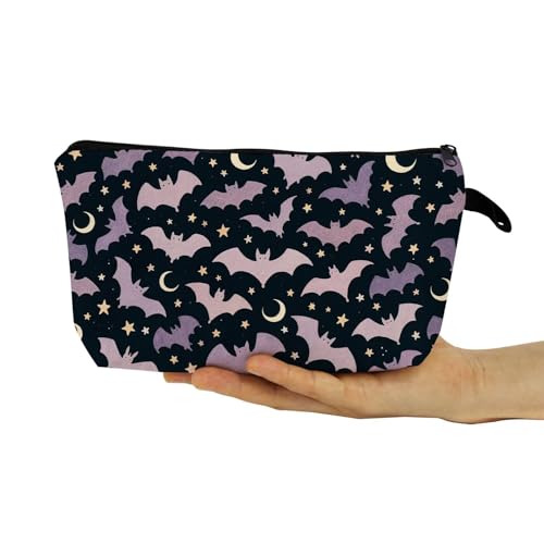 Small Cosmetic Bag with Crescent Moon Bat Print - Variation hzj0990