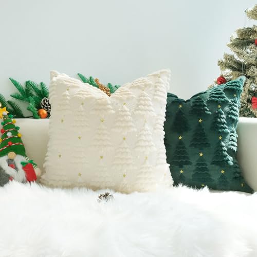 Decorative Pillow Covers Pack of 4 Faux Fur Christmas Tree 24x24 Inches