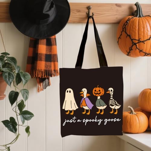 Just a Spooky Goose Halloween Canvas Tote Bag for Women - Black
