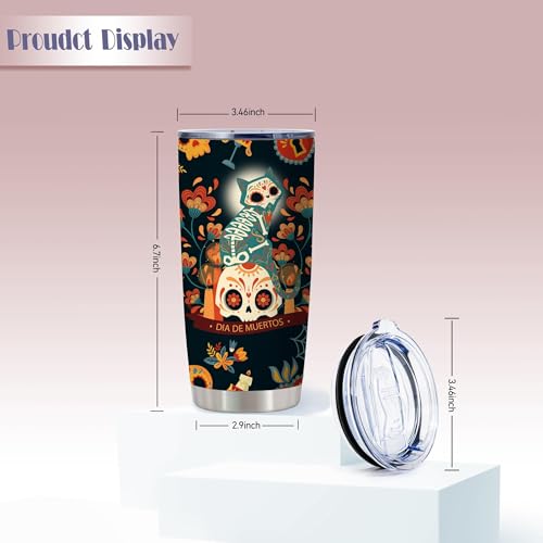 20oz Spooky Gothic Sugar Skull Stainless Steel Tumbler with Lid - Ghost Variation