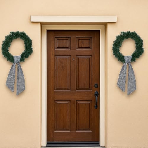 Black Gingham Wreath Bow Set - 2 Pack for Door Decoration - Modern Farmhouse Style - Variation: Black