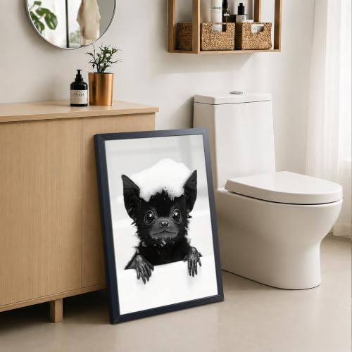 Framed Funny Bat Bathroom Wall Art - Black & White Animal Canvas Print - 24x16 Inches - Gothic Farmhouse Decor