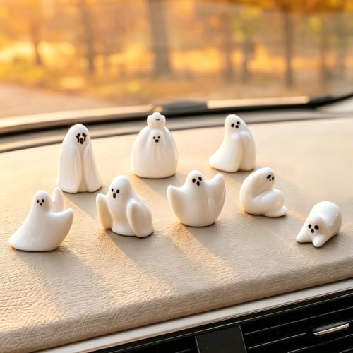 Halloween Ghost Car Dashboard Decor 8-Piece Miniature Figurines for Monitors & Office
