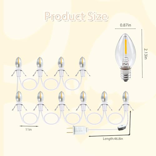 Village Lights with 10 LED Light Bulbs - Halloween Decoration, C7 Village Light Cord, Warm White - Variation of THIS listing
