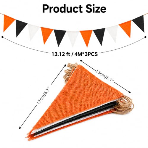 Halloween Bunting Pennant Flags - Black & Orange, 39Ft Burlap Banner Set