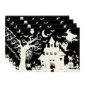 Halloween Haunted House Ghost Witch Placemats Set of 4 - 12x18 Inch Rectangular Black Seasonal Table Mats