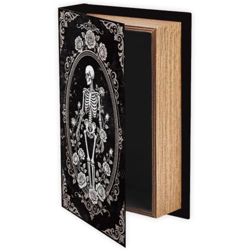 Gothic Book Storage Box with Skeleton Rose Pattern - Faux Leather Jewelry Organizer - Skeleton-1