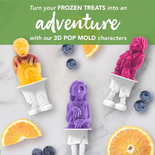 Zombie Ice Pop Mold Set - 4 Silicone Halloween Popsicle Molds with Skeleton Sticks