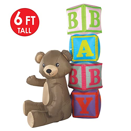 Inflatable Baby Shower Bear & Blocks Yard Decoration with LED Lights - 6FT Jumbo