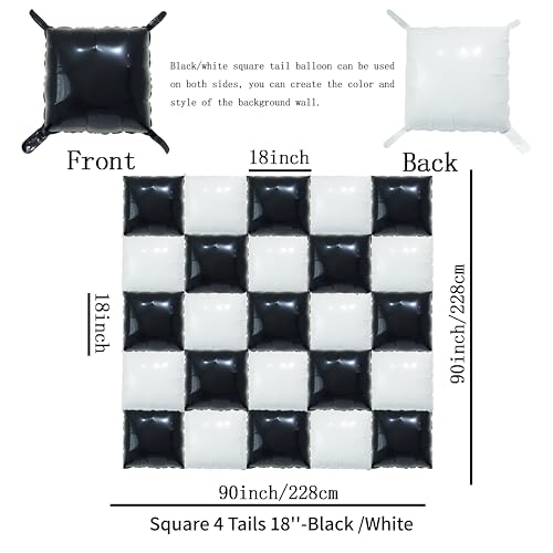 Black and White Square Foil Balloon Backdrop Kit for Parties - 25pcs