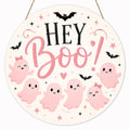 Pink Halloween Ghost Door Decor Wooden Sign - Hey Boo! 02