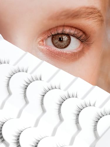 Siligli Airy Cat 2-12mm Wispy Short False Eyelashes 7 Pairs - Natural Look, Thin Band, Reusable, Vegan