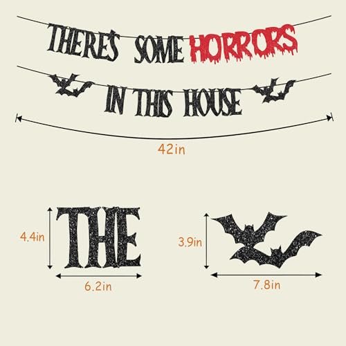 Halloween Horror Banner Black Red Glitter Bat Banner - Haunted House Decor