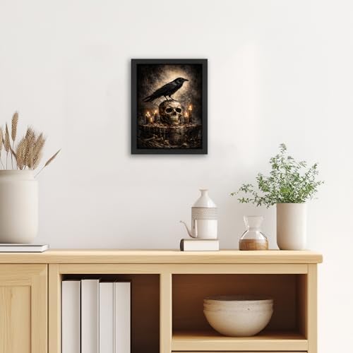 Gothic Crow Wall Art Canvas Print - Raven Skull Dark Academia Decor 8x10 with Variation - Crow
