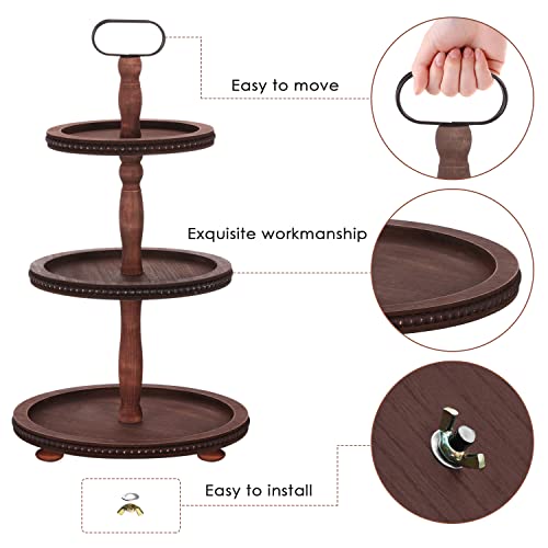 Urban Deco 3-Tier Wooden Serving Tray Stand - Brown, Rustic Farmhouse Decor