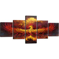 Fire Phoenix Wall Art Canvas - 50x24 Inch Stretched Ready to Hang - Heraldic Style Wall Decor - Variation of Artwork-01