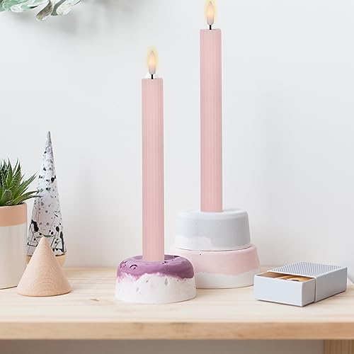 Pink Flameless Taper Candles with Remote & Timer - Ribbed LED Candlesticks, 6 Pack - J-Pink Ribbed-6