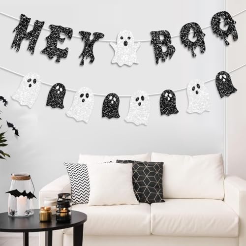 Halloween Banner Decorations Hey Boo Ghost Party Pre-Stringed Festive Wall Hangings