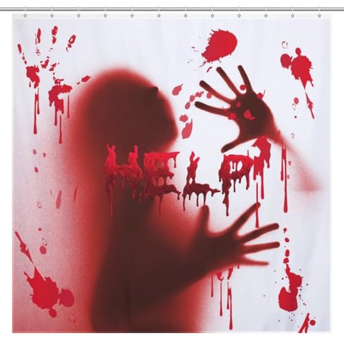 Halloween Bloody Hands Shower Curtain - Spooky Blood Handprints Waterproof Fabric 72x72 Inch - Horror Bathroom Decor with Hooks