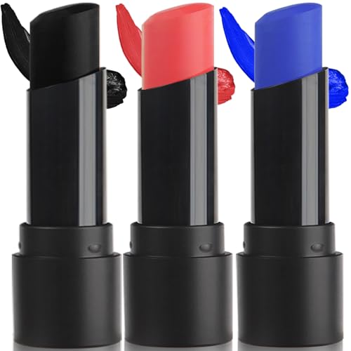 Face Body Paint Stick Set - Waterproof SFX Halloween Cosplay Makeup Blue Black Red 3 Pack