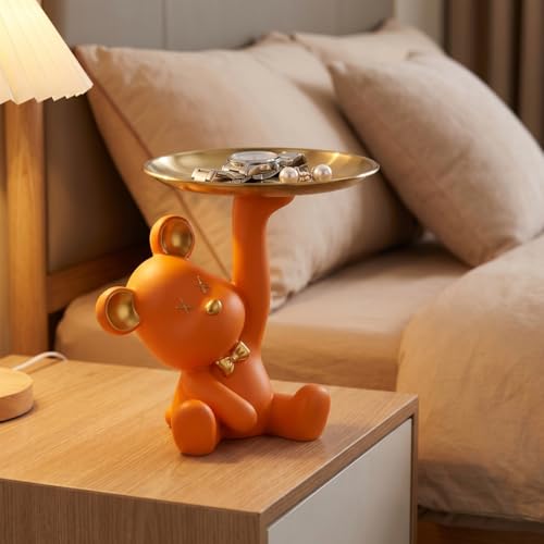 Orange Bear Figurine Tray - Resin Key & Candy Dish for Entryway & Decor