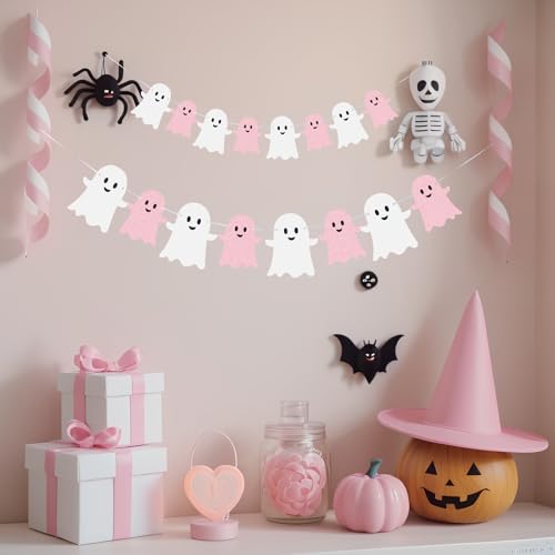 Pink and White Ghost Banner Set for Halloween and Parties - 2 Pieces Garland