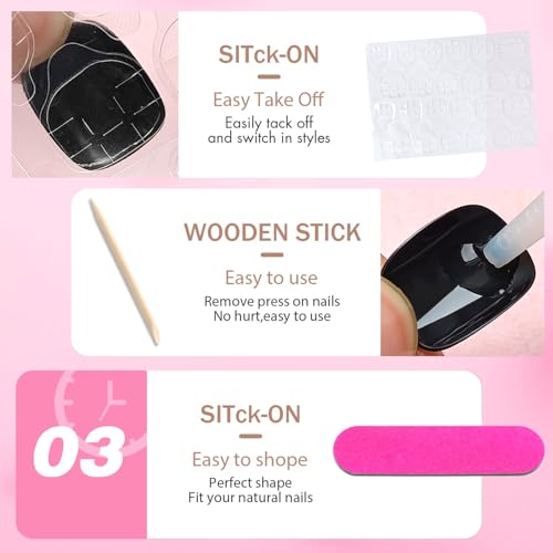 Black Short Square Press On Nails with Glue & Adhesive Tabs - Matte Finish, Reusable
