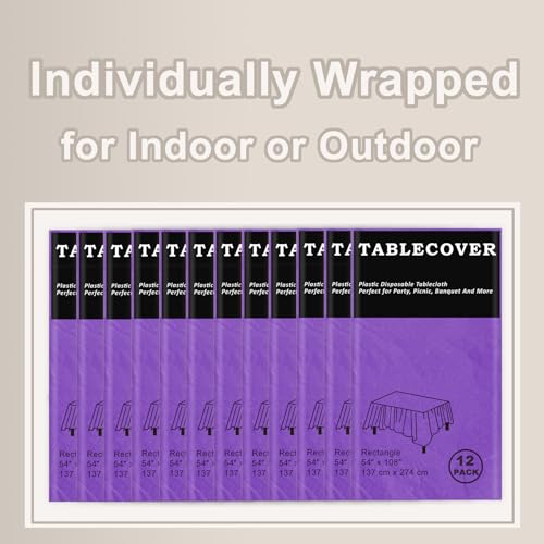Purple Disposable Plastic Tablecloth 54x108 Inch - 12 Pack - Rectangle Variation