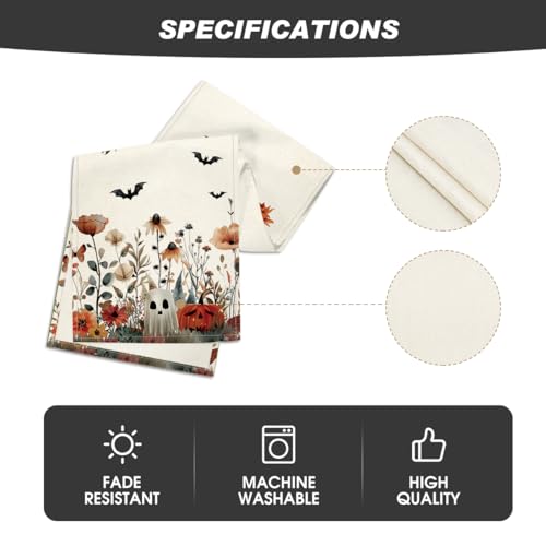 Halloween Table Runner 13x60 Inch Beige Polyester Home Party Decor - Artoid Mode