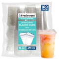 16 oz Disposable Plastic Cups with Strawless Sip Lids - 100 Pack Clear Tumblers for Parties