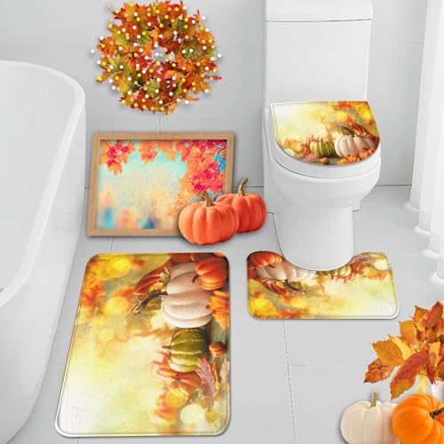 Fall Bathroom Rug Set of 3 - Microfiber, Non-Slip, Absorbent, Thanksgiving Pumpkin Design - Fall 3