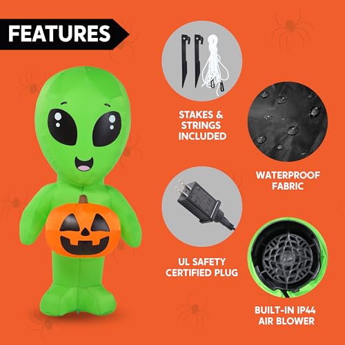 5ft Tall Inflatable Alien Halloween Decor with Pumpkin & LED Lights