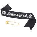 Goth Birthday Sash with Safety Pin - Glitter Cloth Halloween Party Decoration