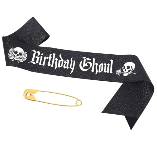 Goth Birthday Sash with Safety Pin - Glitter Cloth Halloween Party Decoration