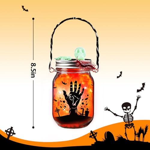 8 Pack Halloween Mason Jar Craft Kit with LED Lights and Accessories for Kids