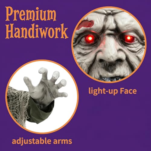Outdoor Ground Zombie Halloween Decor with Flashing LED Eyes - Animated Yard Prop