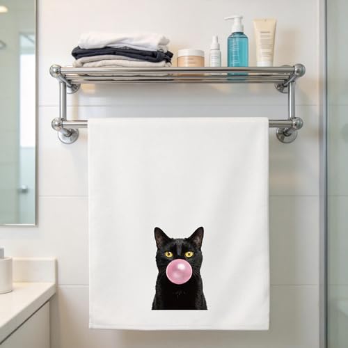 Black Cat Hand Towels 6 Pack - Decorative Polyester Bathroom Cloth Set - Variation: Black Cat