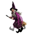 Flying Witch Halloween Decoration - Animated 4ft Hanging Prop with Lighted Eyes and Sound Activation for Yard & Indoor Haunted House