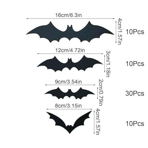 Halloween Bat Wall Decorations - 60 PVC 3D Bats for Spooky Party Decor